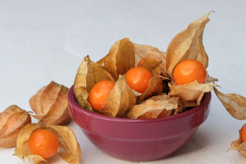 physalis in a bowl on white background