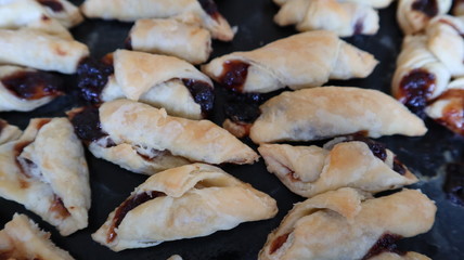 Puff pastry baked - croissants with jam