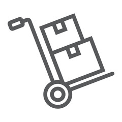 Hand truck with cardboard boxes line icon, logistic and delivery, hand dolly sign vector graphics, a linear icon on a white background, eps 10.