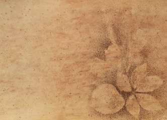 Watercolor with herbarium leaves on old page in sepia colors.
