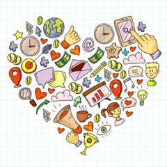 Digital marketing, social media, communications, management. Background for banners.