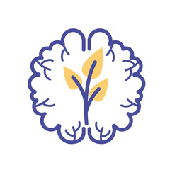 brain with plant mental health line style icon