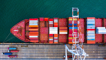 Aerial view container cargo ship at sea port, Business industry commerce global import export...