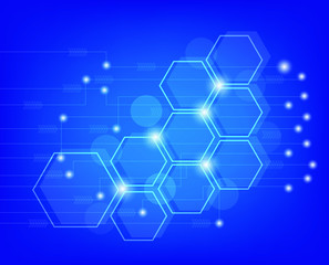 abstract blue background with hexagons, wallpaper for template and system network and technology