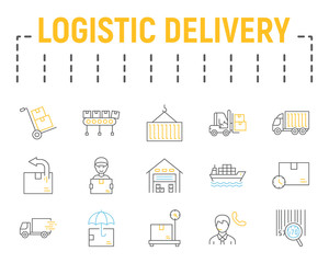 Logistics shipping color line icon set, delivery symbols collection, vector sketches, logo illustrations, logistic delivery icons, shipping signs linear pictograms package isolated on white background
