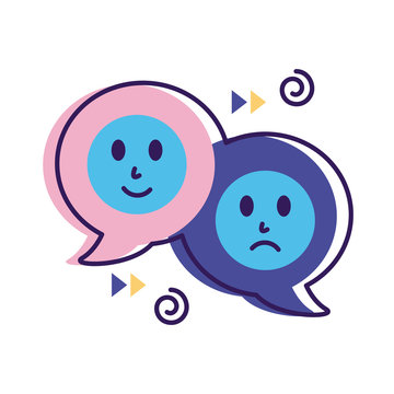 speech bubbles with emojis mental health flat style