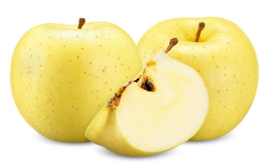 yellow apple isolated on white clipping path