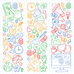 Digital marketing, social media, communications, management. Background for banners.