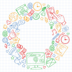 Digital marketing, social media, communications, management. Background for banners.