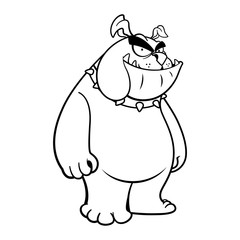 Funny Big Muscle Bulldog standing and grinning coloring book cartoon vector