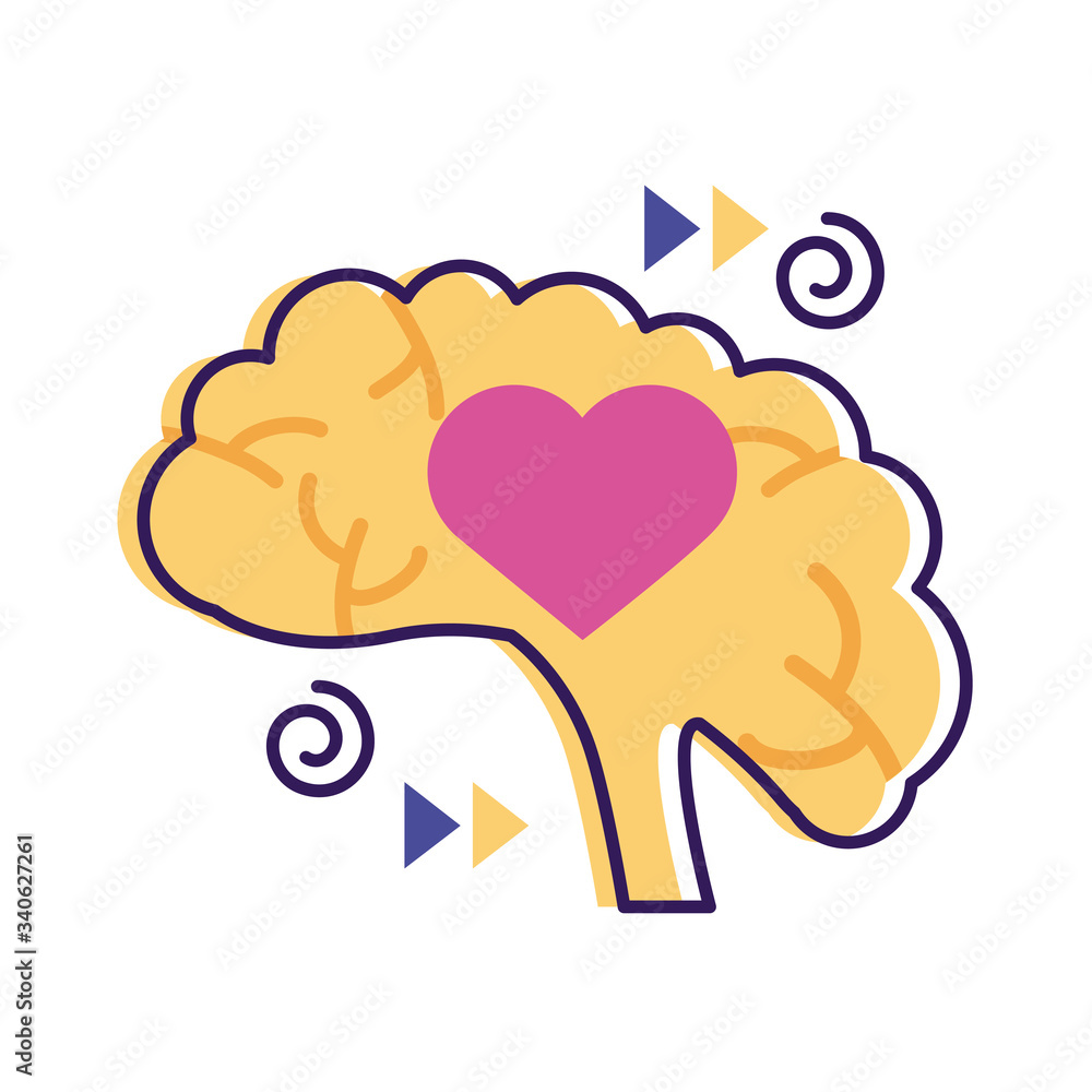 Wall mural brain with heart mental health flat style icon