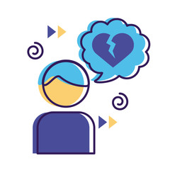 avatar with speech bubbles and heart break mental health flat style