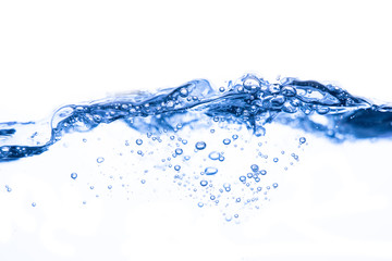 water splash and air bubbles on white background