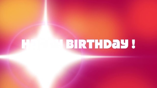 Happy birthday blanc, dynamique avec &eacute;toiles sur fond rose et jaune mouvant