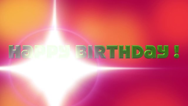 Happy birthday vert, dynamique avec &eacute;toiles sur fond rose et jaune mouvant