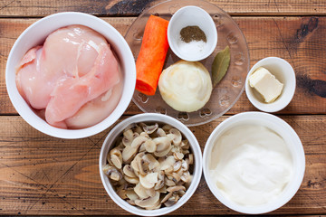 Step-by-step preparation of chicken fillet with mushrooms in sour cream sauce, step 1 - preparation...