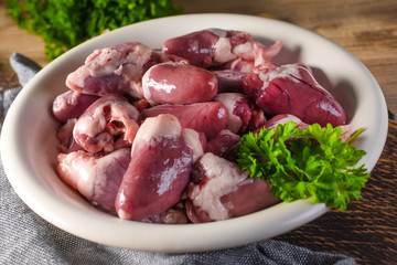 Fresh raw chicken hearts