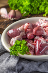 Fresh raw chicken hearts