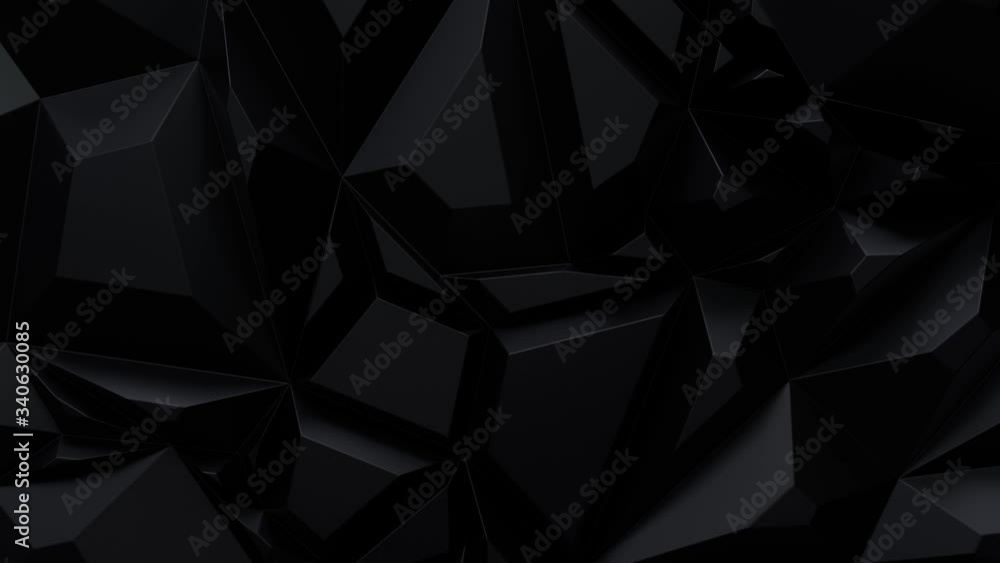 Poster black dynamic fragments. polygonal pattern design. 3d loop animation. triangular mosaic surface. mor