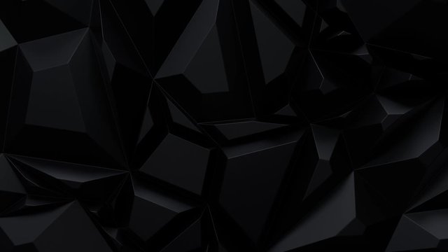 Black dynamic fragments. Polygonal pattern design. 3d loop animation. Triangular mosaic surface. Morphing cells. Futuristic carbon crystals. 4K seamless architectural composition. Abstract background.