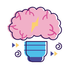 bulb with brain mental health flat style icon
