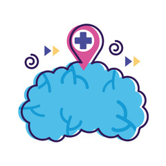 brain with pin and cross mental health flat style