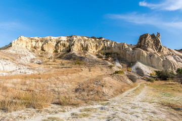Unique geological formations in Love Valley in Cappadocia, popular travel destination in Turkey