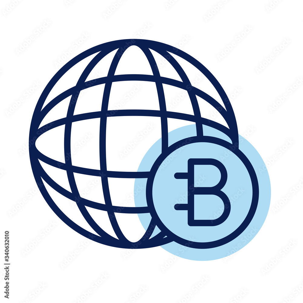 Poster bitecoin with sphere crypto currency line style