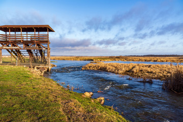 Narwiański Park Narodowy. Rzeka Narew. Szosa Kruszewska, Waniewo, Kurowo, Podlasie, Polska © podlaski49