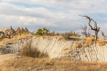 Unique geological formations in Love Valley in Cappadocia, popular travel destination in Turkey