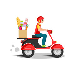 Online food delivery service , online order tracking, delivery home and office. Scooter delivery. Shipping. Man on the bike. Vector illustration