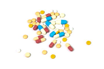 Medicine pills on white background