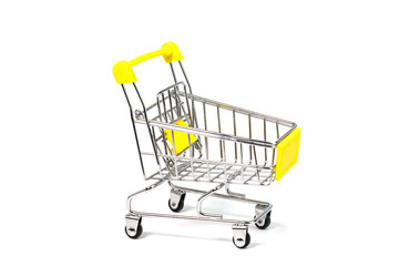 Yellow shopping cart on white background