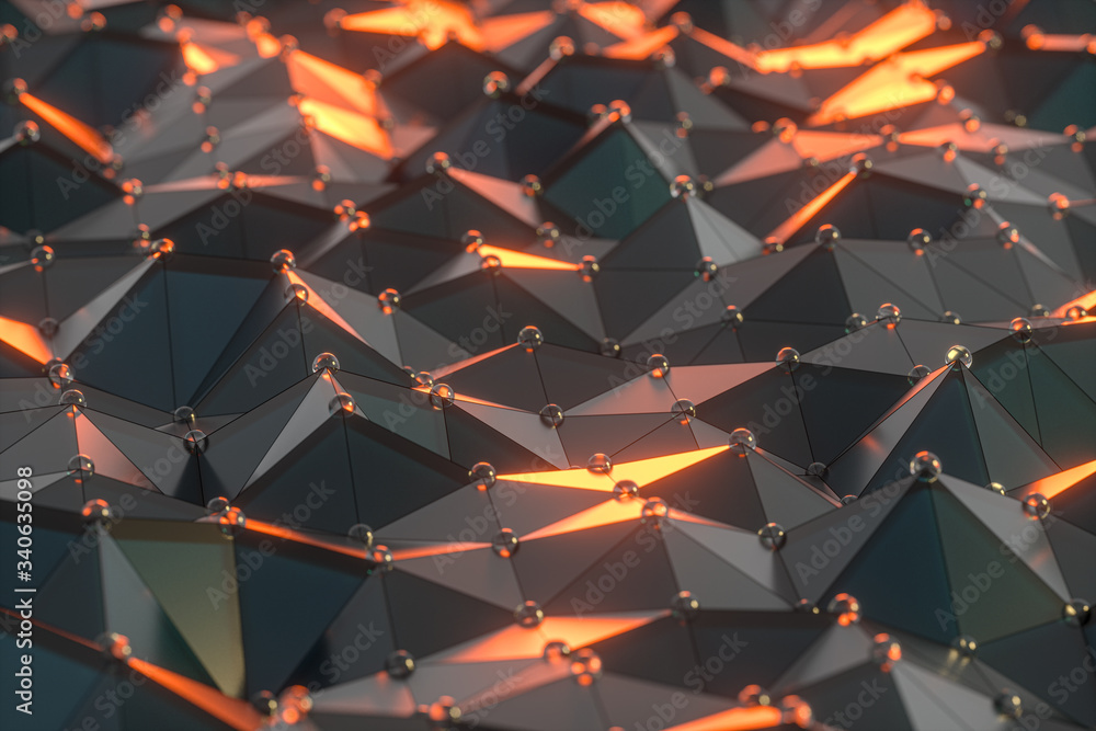 Poster triangles and lines with black background, 3d rendering.