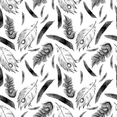Lichtdoorlatende rolgordijnen Aquarel veren patroon van aquarelveren van een vuurvogel