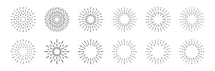 Sunburst set. Big collection sunburst best quality. Star, firework explosion, logo, emblem, tag. Web banner. Vector Illustration.