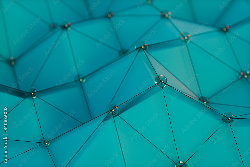 Poster triangles and lines with blue background, 3d rendering.