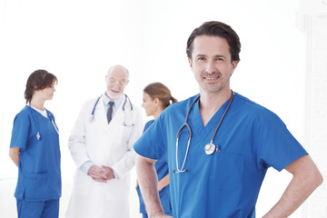 Fototapeta premium Group of doctors on white