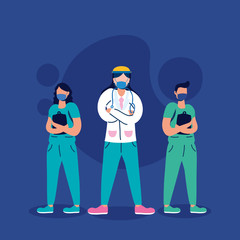 medical staff with face masks characters