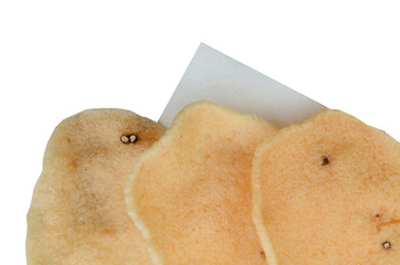 crunchy prawn crackers isolated white