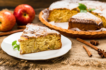 Apple Cake with Chunks of Sweet Apples. Selective focus.