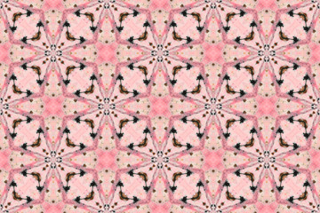 Decorative rhodonite rock: big ornaments, colored mainly by pink. Natural traceries in samples of manganese spar, combined into the symmetrical patterns, variation No.1