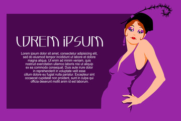 Pin up girl. Beautiful woman in vintage clothes. Stock illustration.