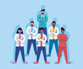 medical staff with face masks characters