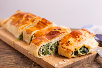 Homemade rustic pastry with ricotta and spinach. 