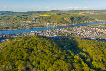 Fototapeta na wymiar Aerial view of the Rhine Valley and the Cities Remagen and Erpel Germany
