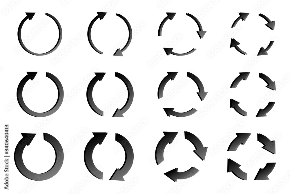 Aufkleber black arrows with a gradient in the form of a circle with a gap. vector illustration. stock photo.