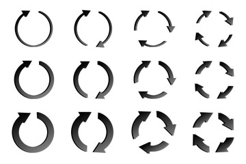 Black arrows with a gradient in the form of a circle with a gap. Vector illustration. Stock Photo.