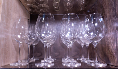 shelf with glass wine glasses