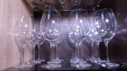 shelf with glass wine glasses